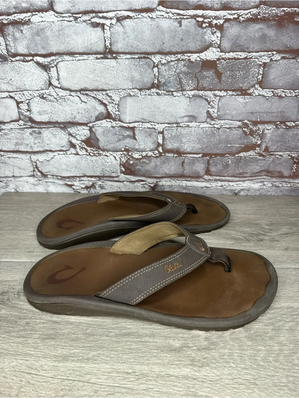 Olukai Ohana Brown Synthetic Beach Flip Flops Sandals Men Sz 12M US/46EU